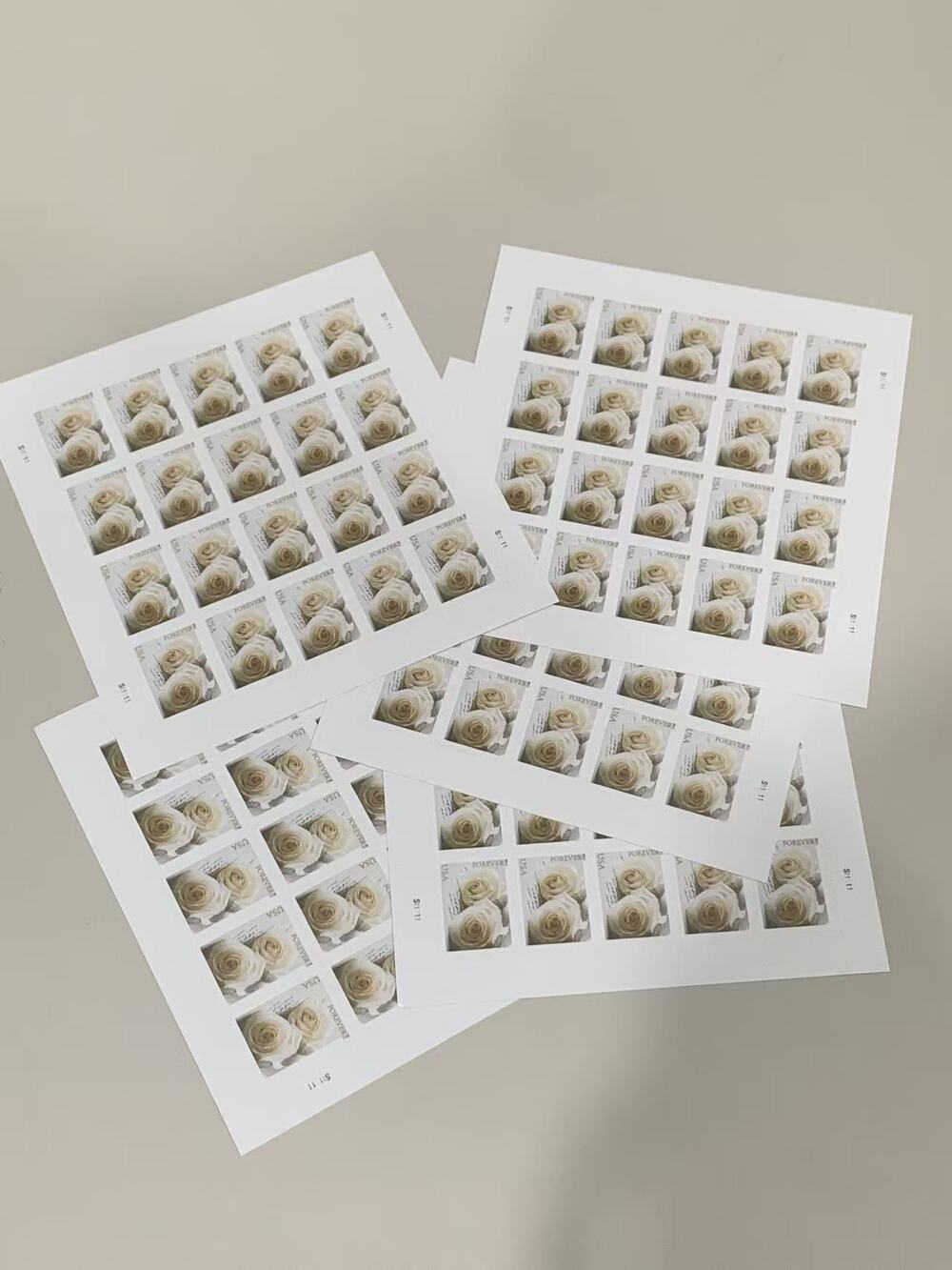 100pcs White Rose Forever USA Stamp Sheets Floral Postage Collectible Stamps